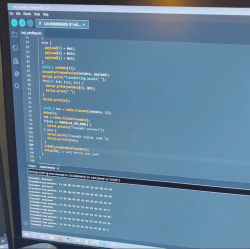 The lights turning on and off as I send data over the serial console