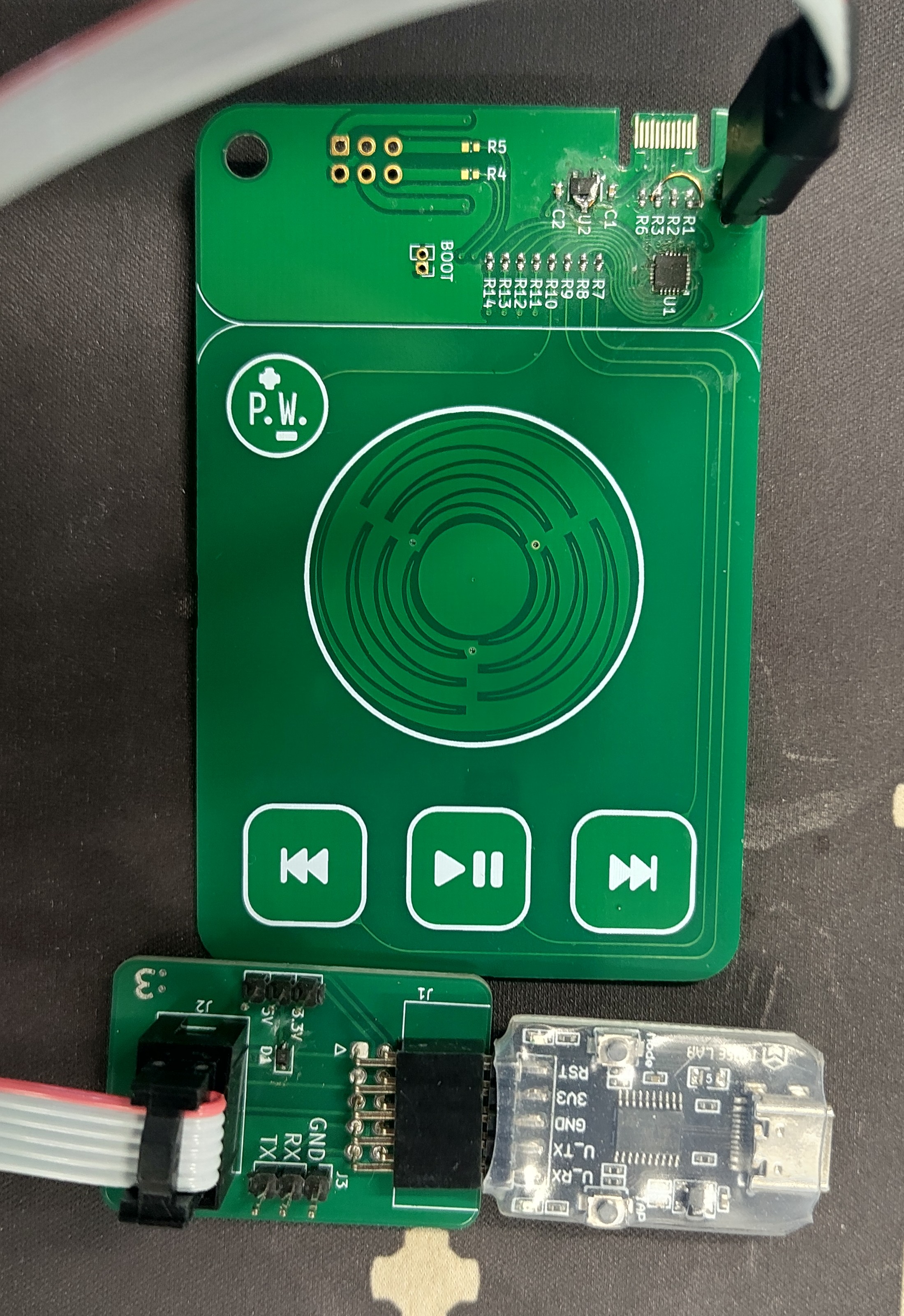 The board connected to the tag-connect programmer